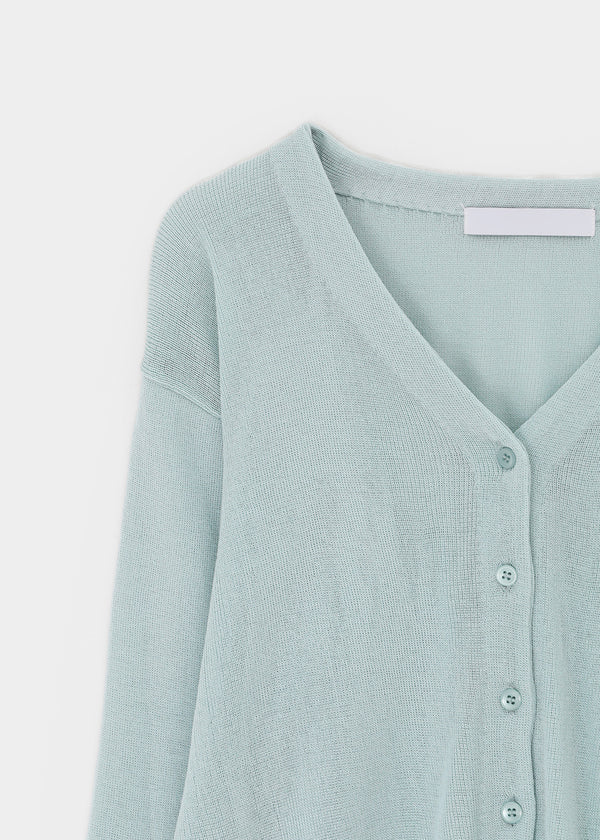 Slant V-neck knit cardigan