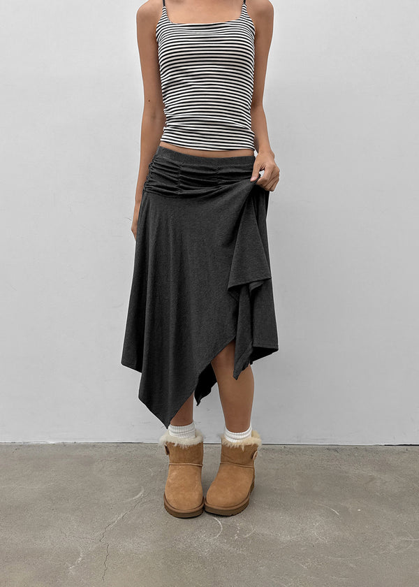 Clie shirred asymmetrical midi skirt