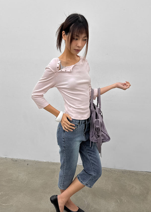 Celien Snap Ribbed 3/4 Sleeve Tee