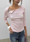 Celien Snap Ribbed 3/4 Sleeve Tee