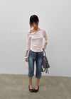 Celien Snap Ribbed 3/4 Sleeve Tee