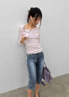 Celien Snap Ribbed 3/4 Sleeve Tee