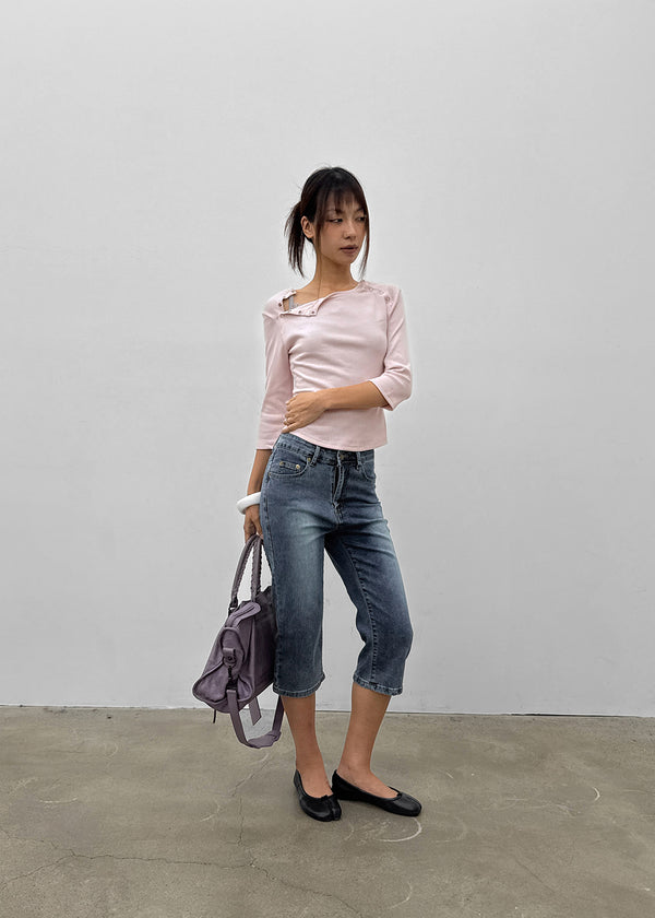 Celien Snap Ribbed 3/4 Sleeve Tee