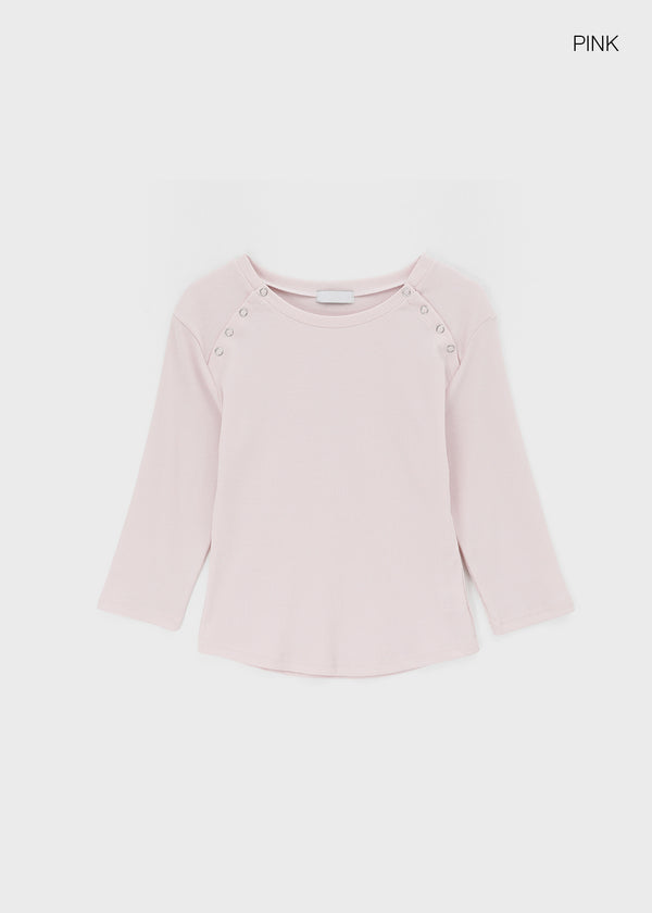 Celien Snap Ribbed 3/4 Sleeve Tee