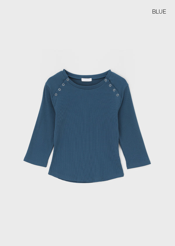 Celien Snap Ribbed 3/4 Sleeve Tee