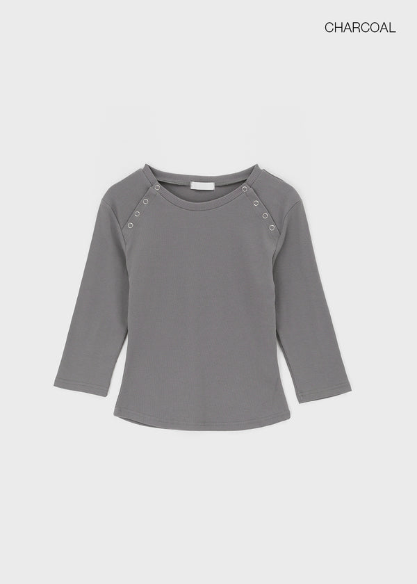 Celien Snap Ribbed 3/4 Sleeve Tee