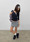 Feline Shirred Asymmetrical Button 3/4 Sleeveless