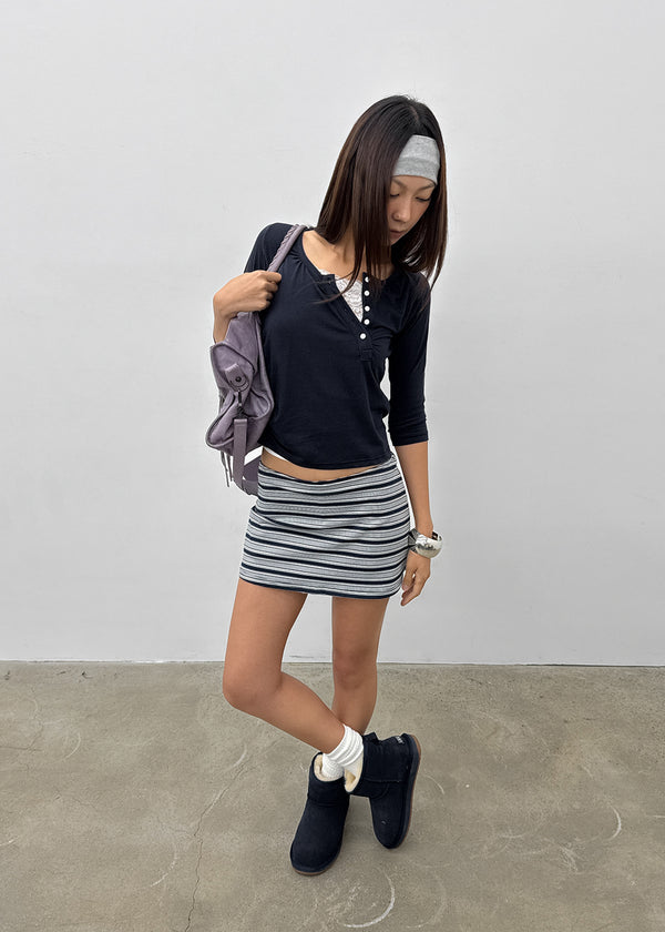 Feline Shirred Asymmetrical Button 3/4 Sleeveless