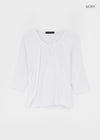 Feline Shirred Asymmetrical Button 3/4 Sleeveless