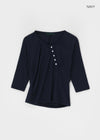 Feline Shirred Asymmetrical Button 3/4 Sleeveless