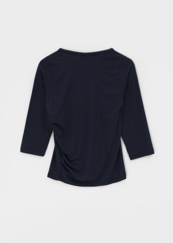 Feline Shirred Asymmetrical Button 3/4 Sleeveless