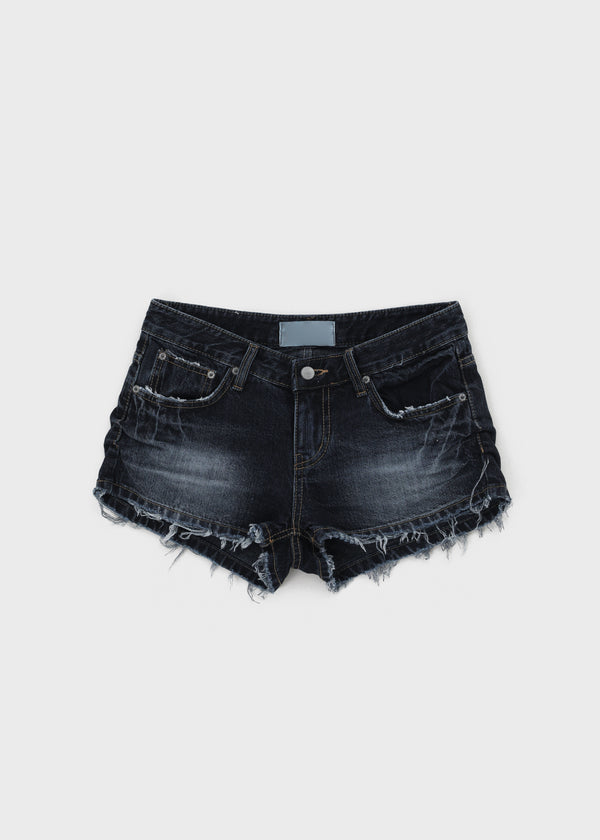 Lens low-waist distressed denim shorts