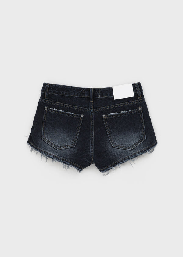 Lens low-waist distressed denim shorts