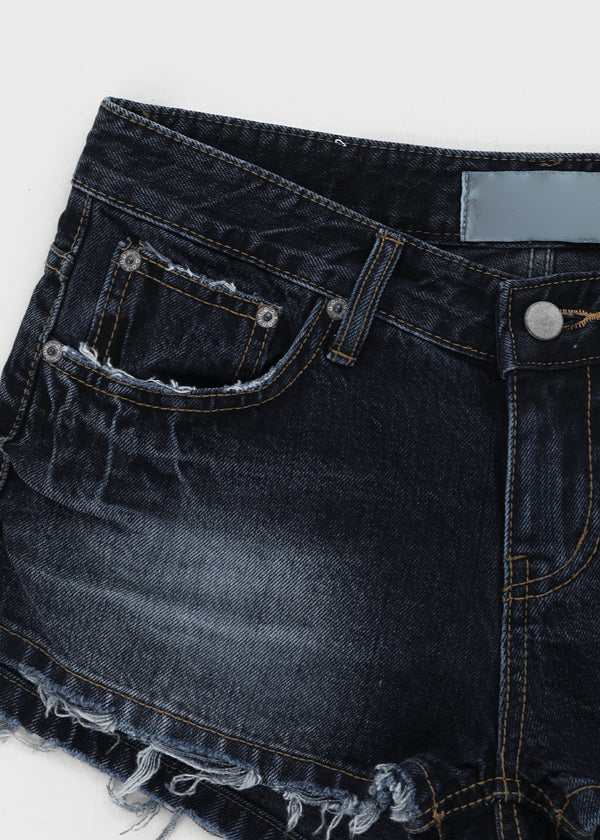 Lens low-waist distressed denim shorts