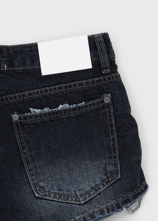 Lens low-waist distressed denim shorts