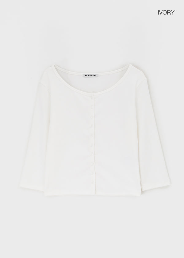 [B-BASIC] Tension Standard Boat Neck 3/4 Sleeve Cardigan (2 SIZE)