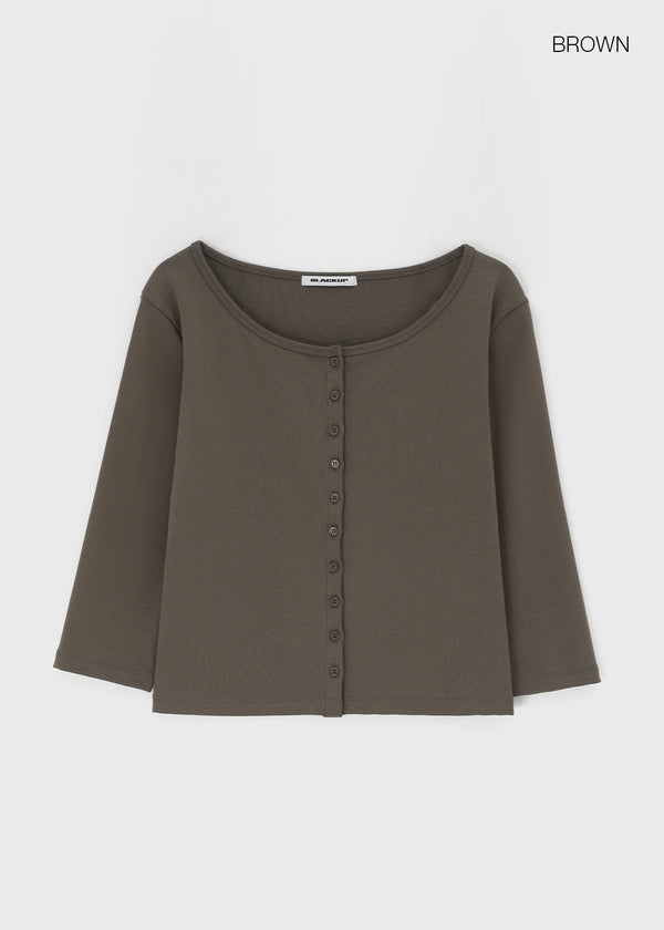 [B-BASIC] Tension Standard Boat Neck 3/4 Sleeve Cardigan (2 SIZE)