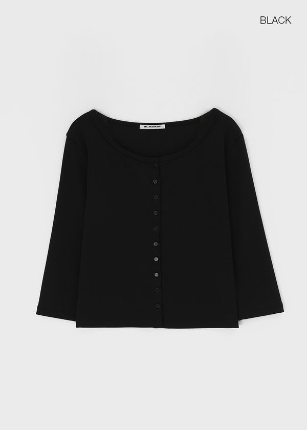 [B-BASIC] Tension Standard Boat Neck 3/4 Sleeve Cardigan (2 SIZE)