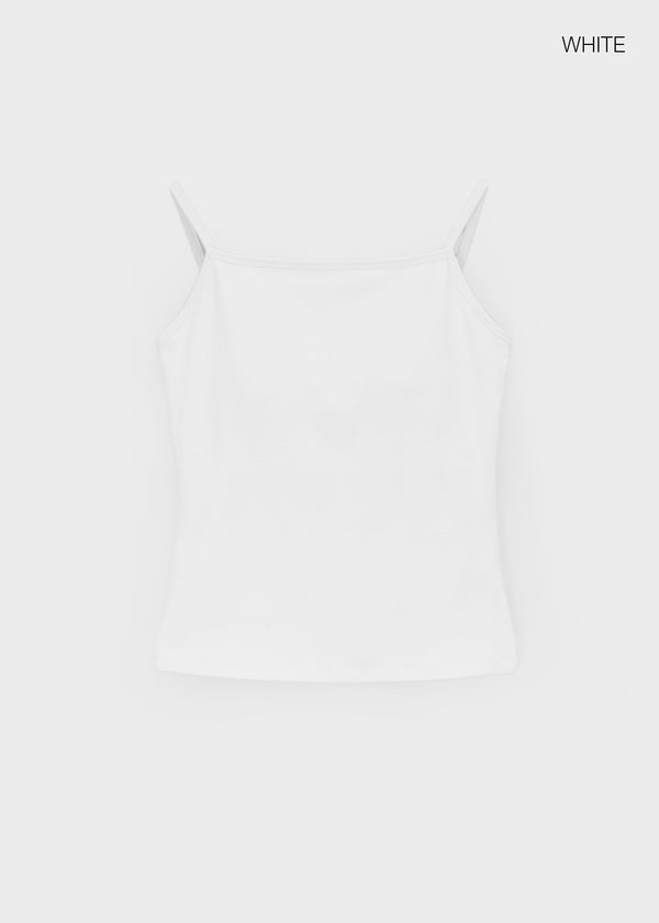 [B-BASIC] Basic Cotton Spandex Strap Square Neck Sleeveless (Built-in Cups) (2 SIZE)