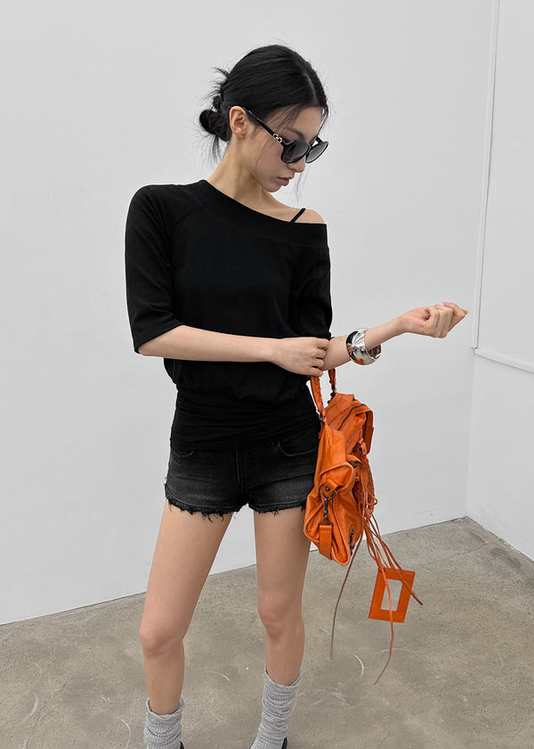 [MADE] Tealc Off-shoulder 3/4 Sleeve Sweatshirt