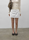 Tactile satin shirred mini skirt-pants