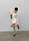 Tactile satin shirred mini skirt-pants