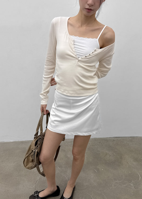 Tactile satin shirred mini skirt-pants