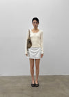 Tactile satin shirred mini skirt-pants