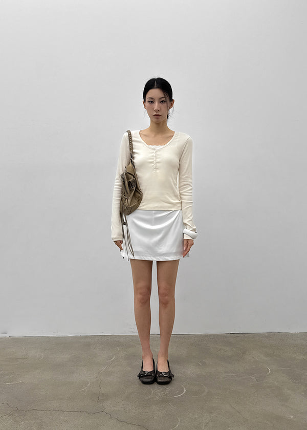 Tactile satin shirred mini skirt-pants