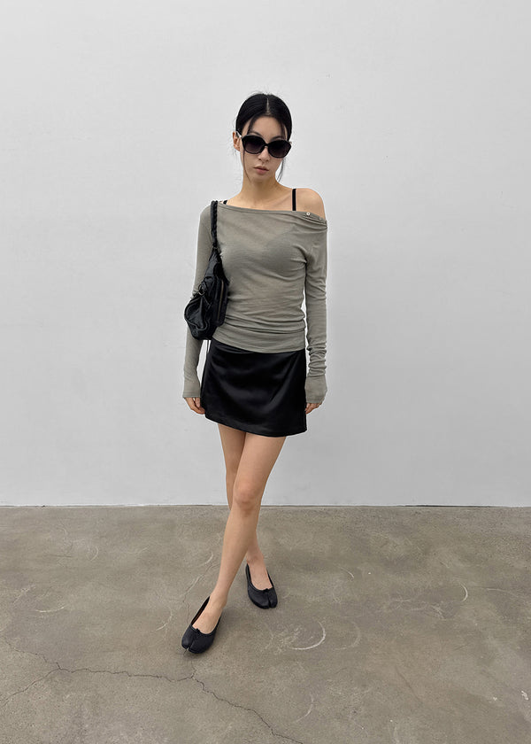 Tactile satin shirred mini skirt-pants