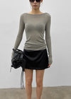 Tactile satin shirred mini skirt-pants