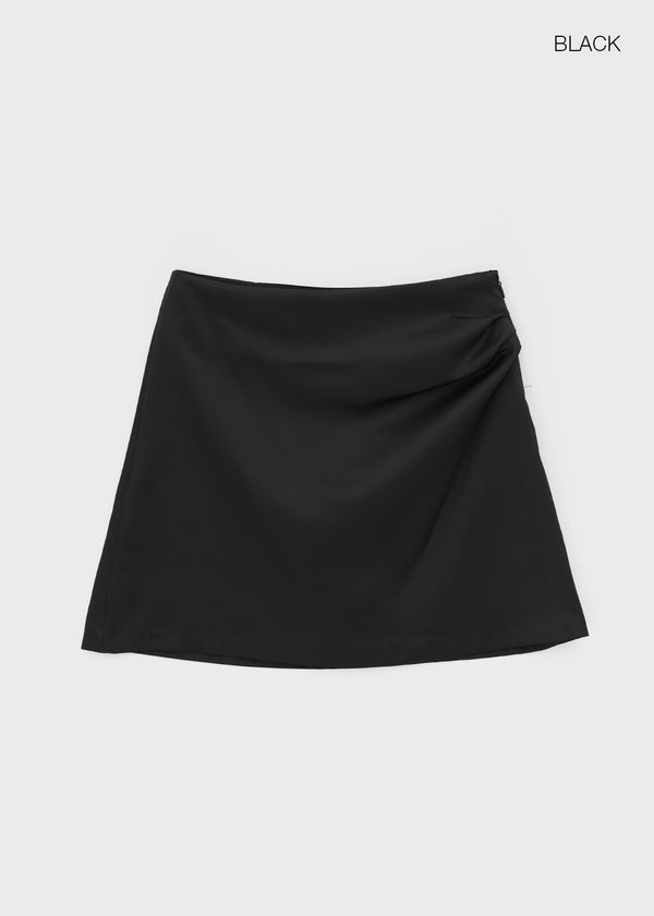 Tactile satin shirred mini skirt-pants