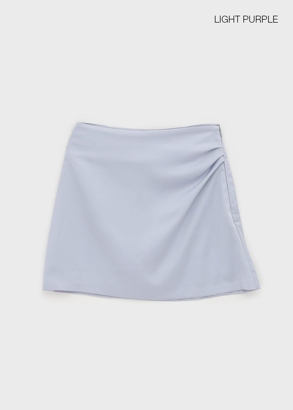 Tactile satin shirred mini skirt-pants