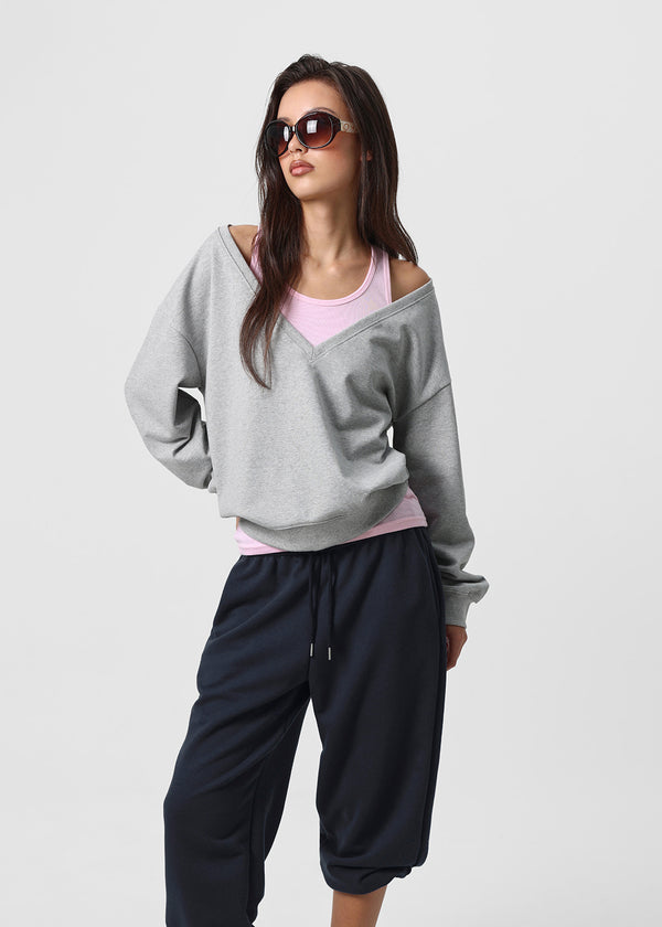 [B-BASIC] Mid-Sweat Deep V-Neck Sweatshirt