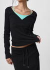 [B-BASIC] Ribbed V-Neck Wrap Long Sleeve Tee (2 SIZE)