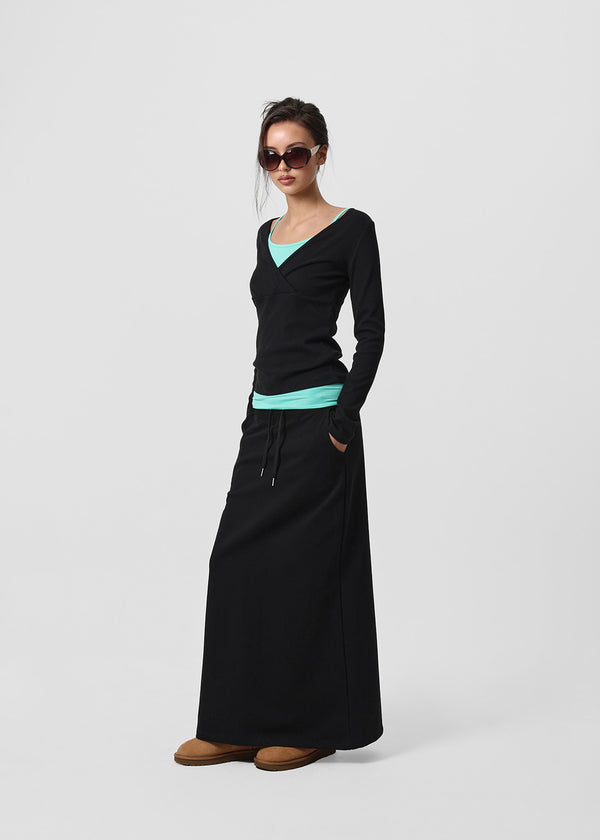 [B-BASIC] Mid-Sweat Low-Waist Elastic Long Skirt