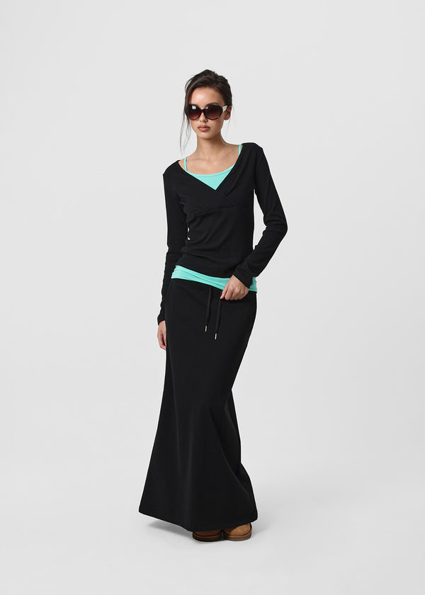 [B-BASIC] Ribbed V-Neck Wrap Long Sleeve Tee (2 SIZE)