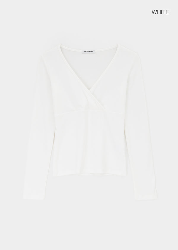 [B-BASIC] Ribbed V-Neck Wrap Long Sleeve Tee (2 SIZE)