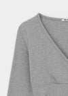 [B-BASIC] Ribbed V-Neck Wrap Long Sleeve Tee (2 SIZE)