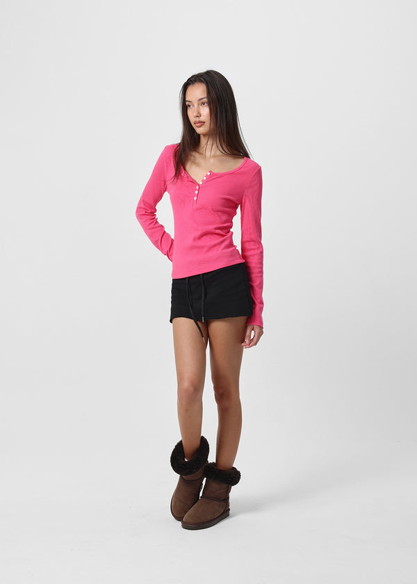 [B-BASIC] Ribbed Henley Neck Long Sleeve Tee (2 SIZE)