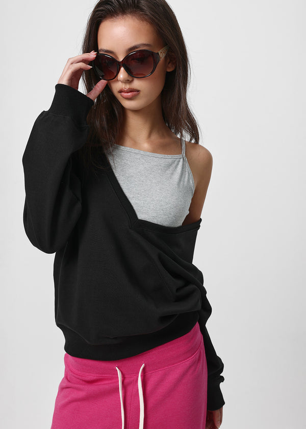 [B-BASIC] Mid-Sweat Deep V-Neck Sweatshirt