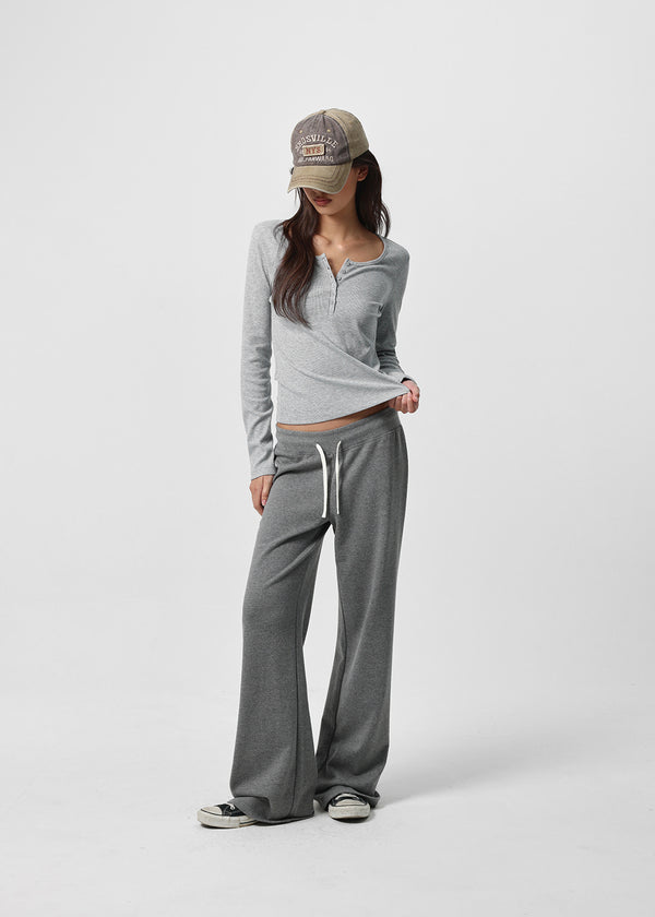 [B-BASIC] Ribbed Henley Neck Long Sleeve Tee (2 SIZE)