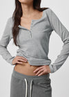[B-BASIC] Ribbed Henley Neck Long Sleeve Tee (2 SIZE)