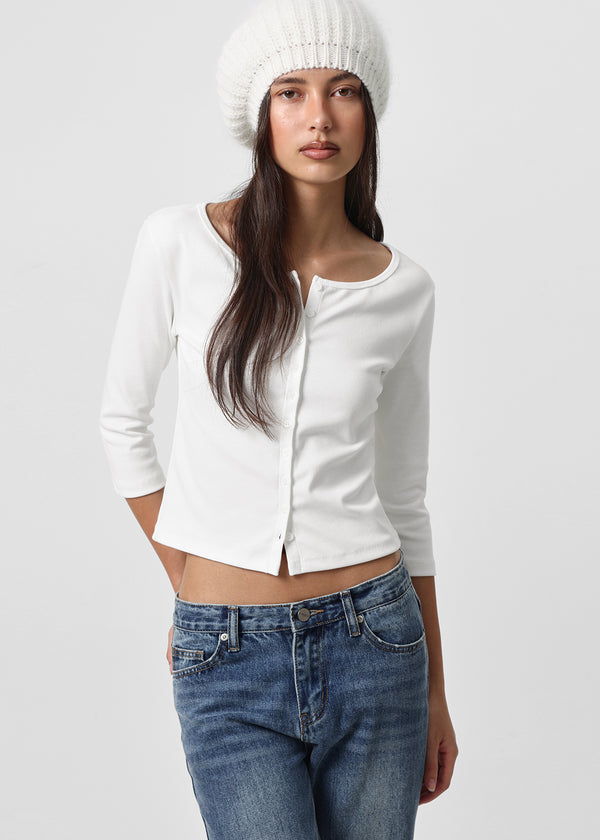 [B-BASIC] Tension Standard Boat Neck 3/4 Sleeve Cardigan (2 SIZE)