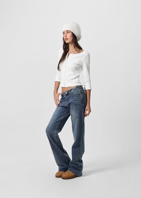 [B-DENIM] LOW NON SPAN BOOTS-CUT JEANS 057