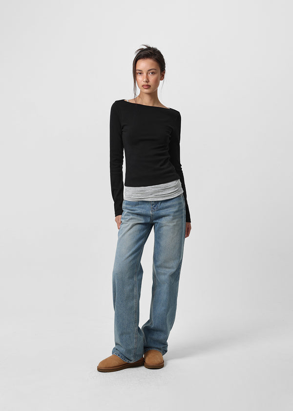 [B-BASIC] Tension Standard Boat Neck Long Sleeve Tee (3 SIZE)