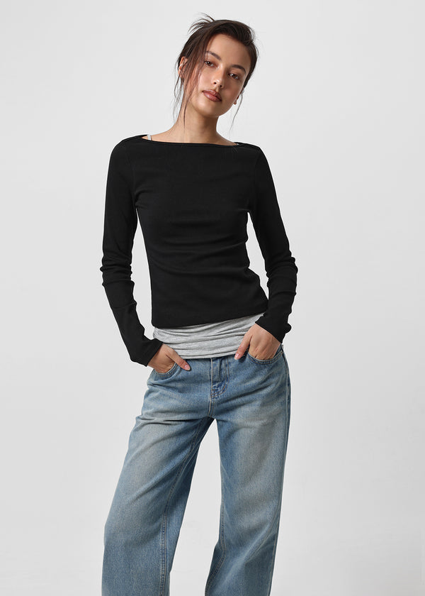 [B-BASIC] Tension Standard Boat Neck Long Sleeve Tee (3 SIZE)