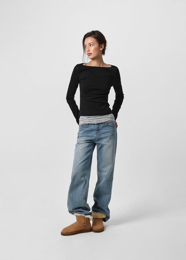 [B-BASIC] Tension Standard Boat Neck Long Sleeve Tee (3 SIZE)
