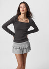 [B-BASIC] Ribbed Square Neck Long Sleeve Tee (2 SIZE)