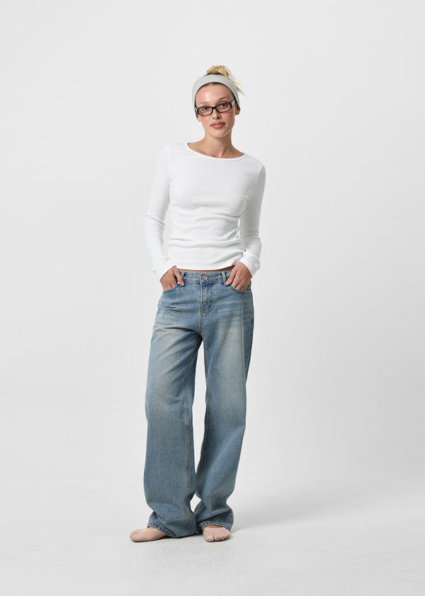 [B-BASIC] Ribbed Round Neck Long Sleeve Tee (2 SIZE)